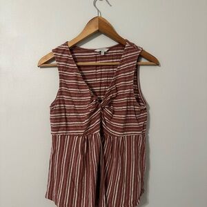 Lucky Brand Pink/ Brown and White Striped Tank Top Tie Front